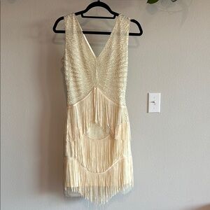 Unique Vintage Cream Ruched Tiered Sheath Dress